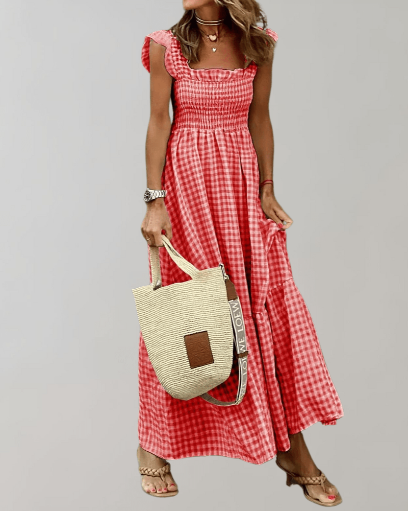 Vintage Stijl Lange Zomerjurk Dames met Geruit Patroon – Casual Elegante Zomer Jurk voor Diverse Gelegenheden 5
