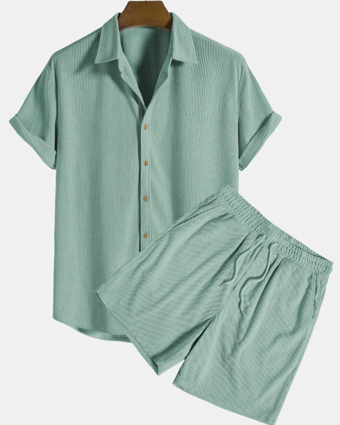 Zomer Set Heren van Zachte Corduroy met Korte Mouwen en Bijpassende Shorts – Casual en Comfortabel 3