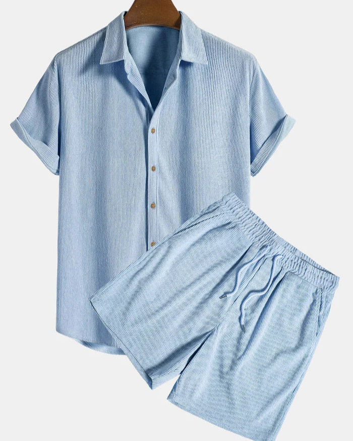 Zomer Set Heren van Zachte Corduroy met Korte Mouwen en Bijpassende Shorts – Casual en Comfortabel 4
