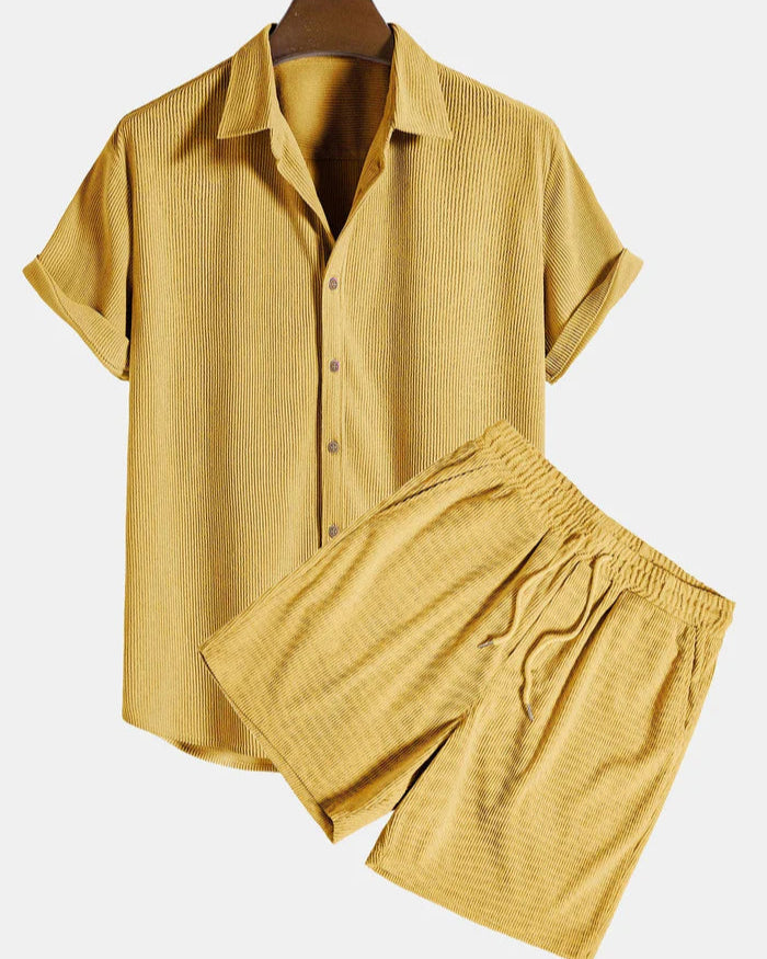 Zomer Set Heren van Zachte Corduroy met Korte Mouwen en Bijpassende Shorts – Casual en Comfortabel 5