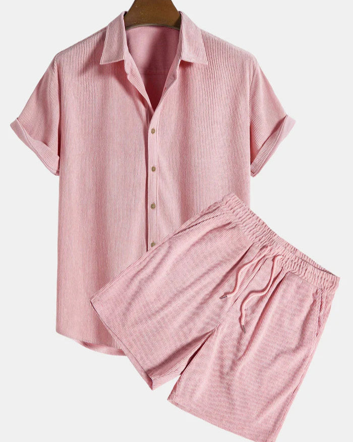 Zomer Set Heren van Zachte Corduroy met Korte Mouwen en Bijpassende Shorts – Casual en Comfortabel 6
