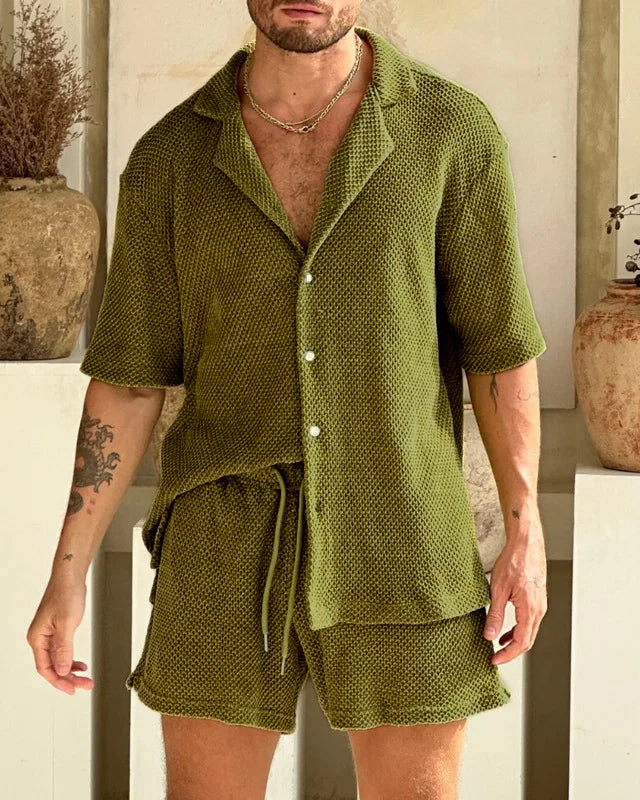 Zomer Set voor Mannen – Lichtgewicht Katoenen Tweedelig Ensemble met Elastische Tailleband en Ademend Design 0