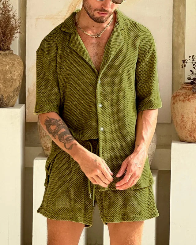 Zomer Set voor Mannen – Lichtgewicht Katoenen Tweedelig Ensemble met Elastische Tailleband en Ademend Design 1