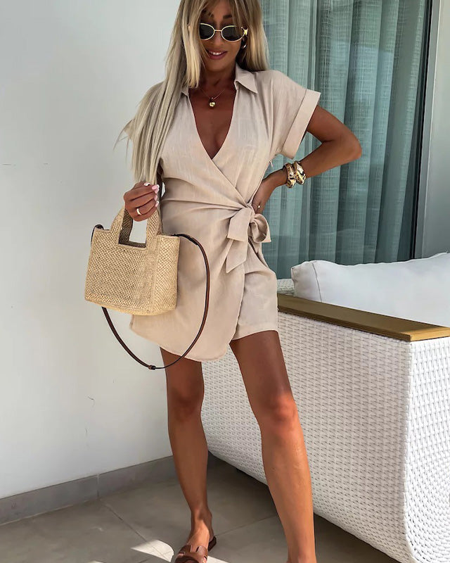 Zomerse Dames Jumpsuit met V-hals – Ademend Katoen, Comfortabele Pasvorm, Ideaal voor Warme Dagen, Verkrijgbaar in Maten S t/m XL 2
