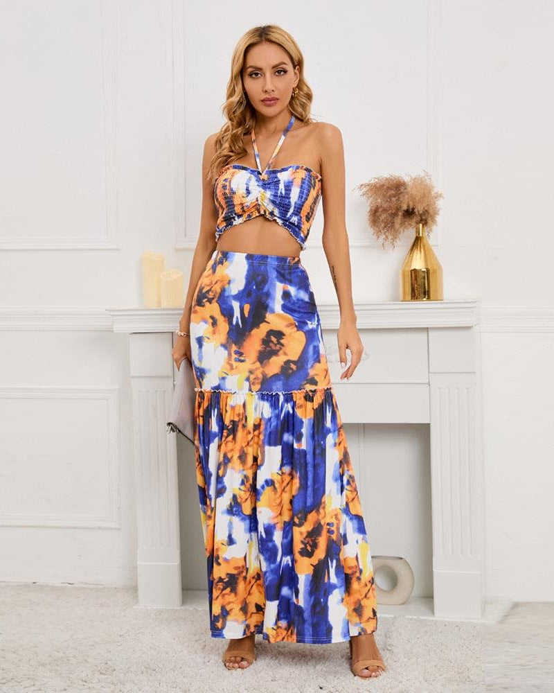 Adenaida | Bohemian dames tweedelige set met haltertop en fishtail rok