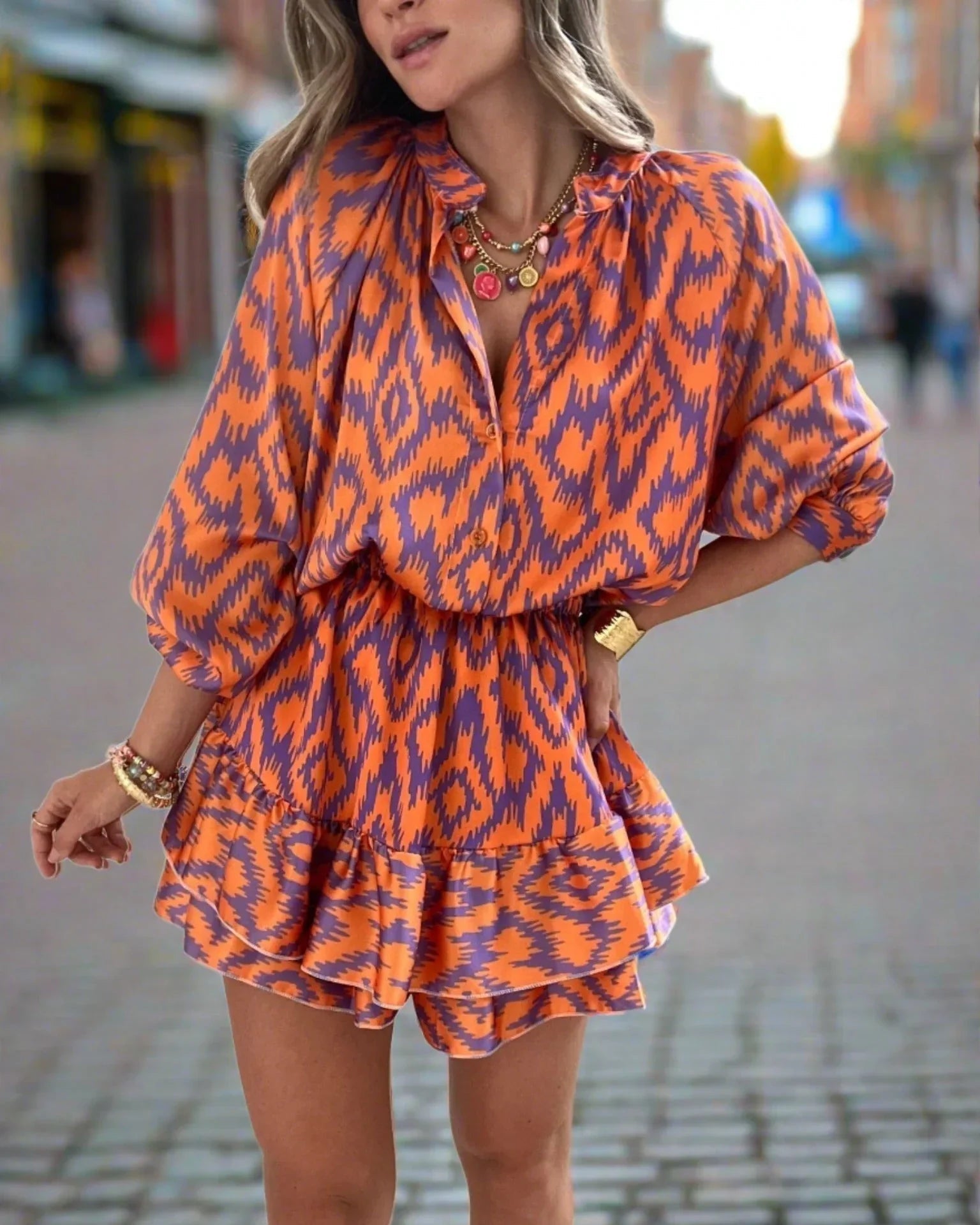 Everie | Vintage mini-jurk met A-lijn en lange mouwen voor dames